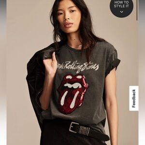 Lucky Brand Rolling Stones Boyfriend T-Shirt, Sequins, NWT, size Medium